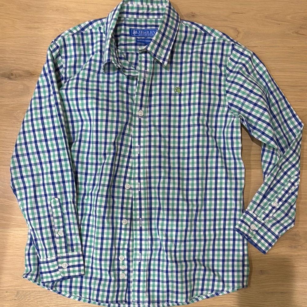 Vineyard Vines Men's Green and Blue Checkered Shirt